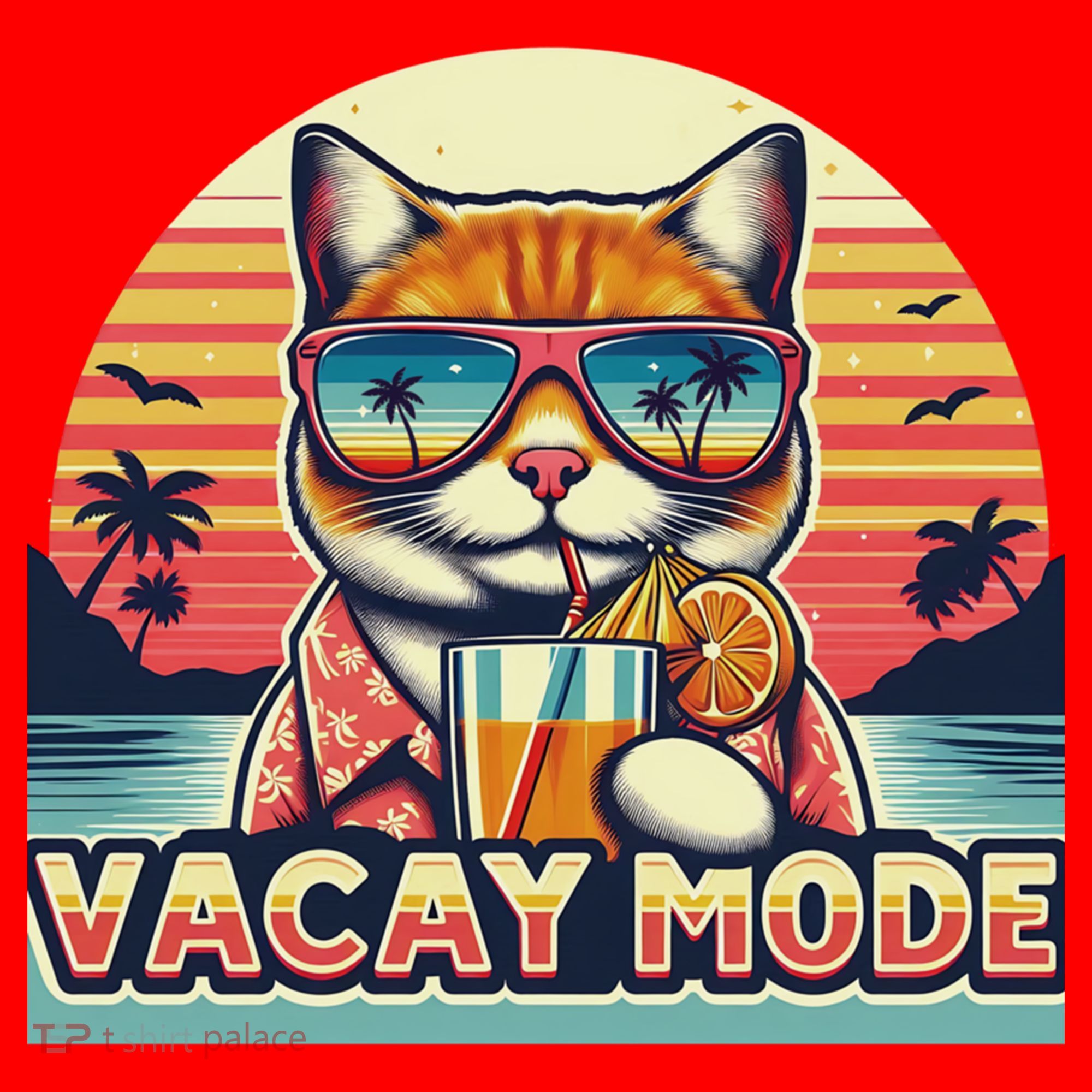 Retro Cat Vacation Summer Family Beach Trip Vacay Mode Ocean Great Gift Santa Hat