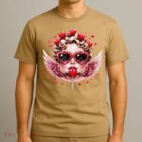 Retro Cupid Valentine Day Cute Vintage Cupid Blowing Bubble T-Shirt thumb 3
