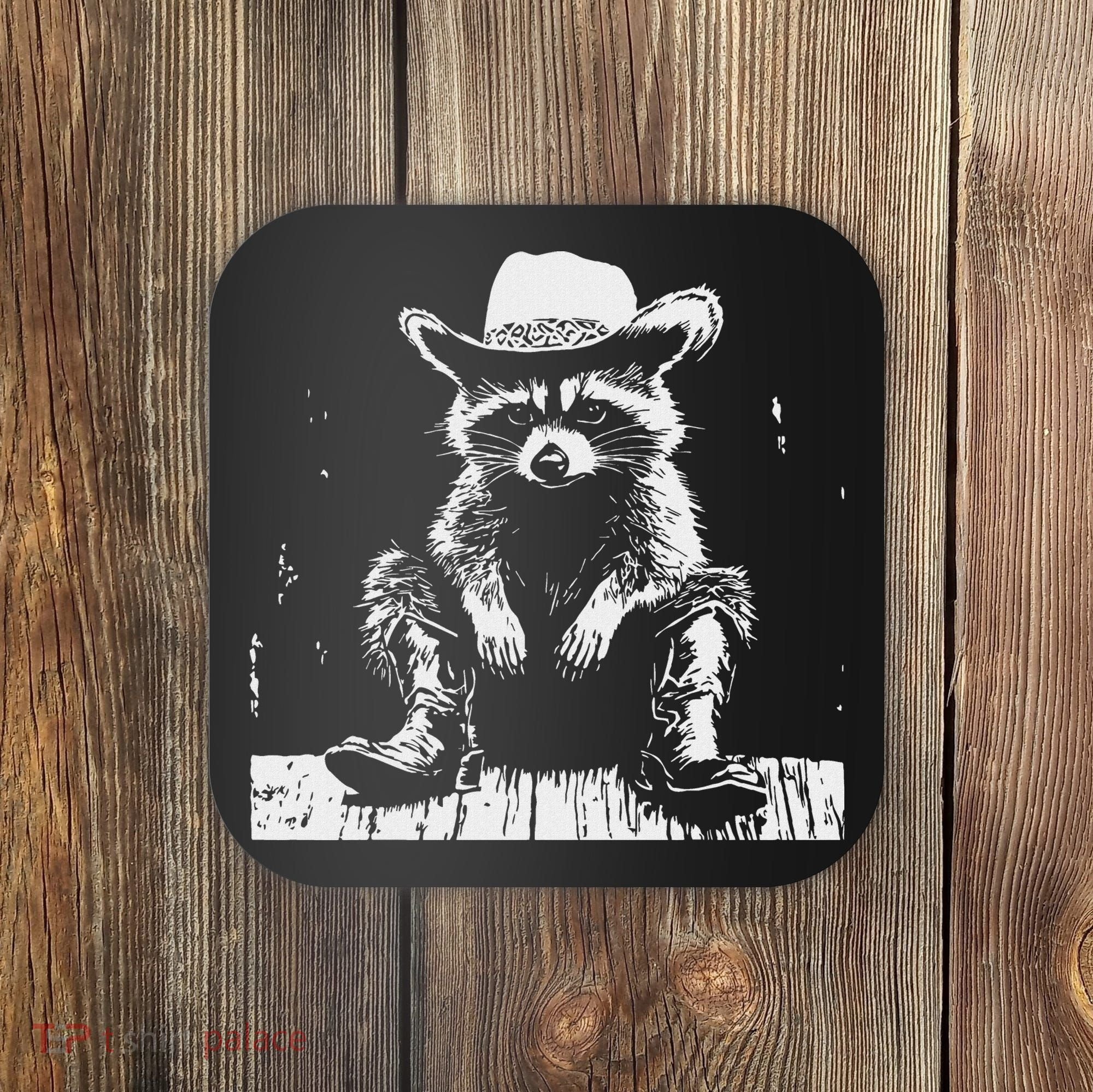 Raccoon Cowboy Western Coaster