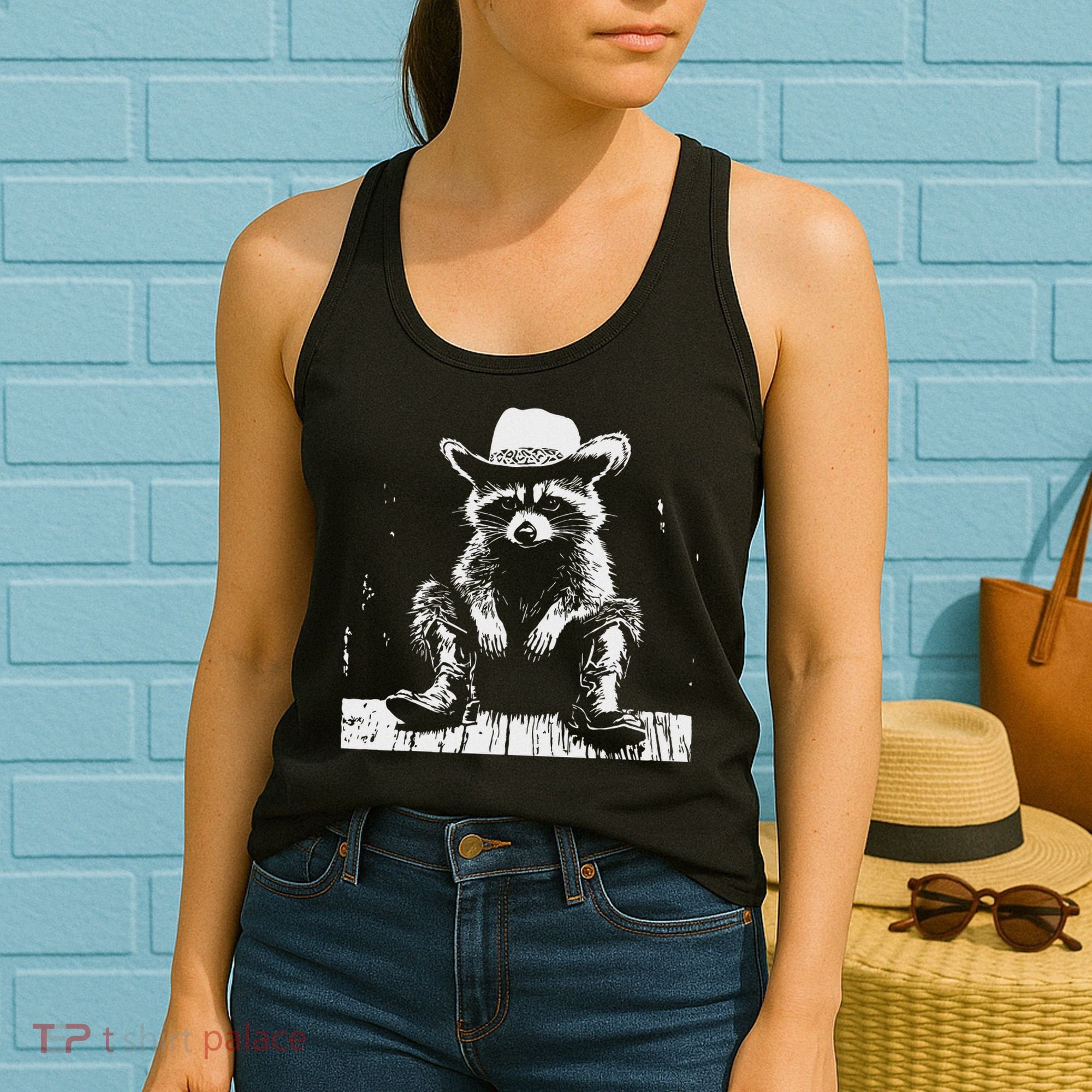 Raccoon Cowboy Western Women's Tank Top