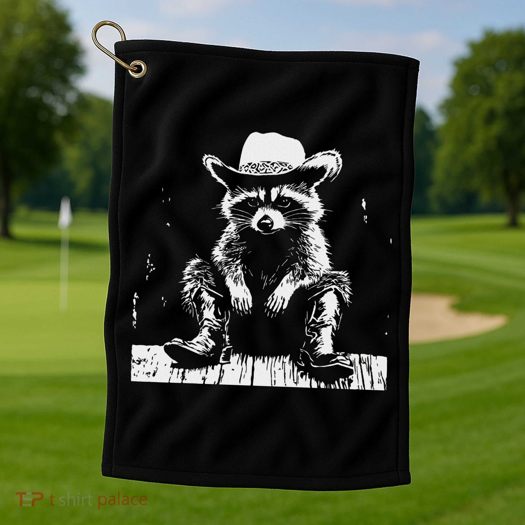 Raccoon Cowboy Western Golf Towel