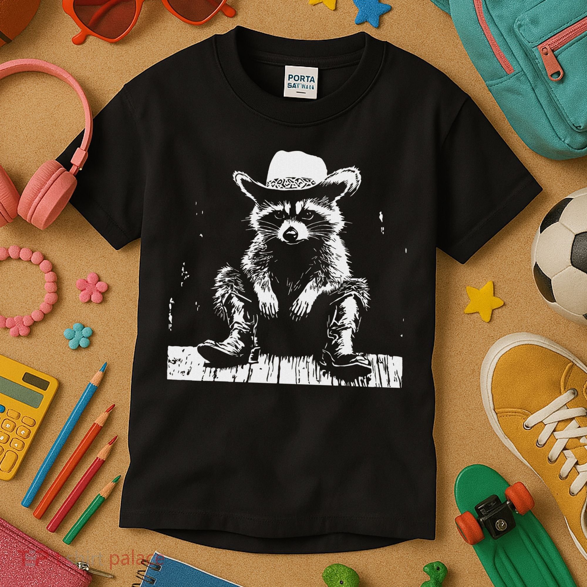 Raccoon Cowboy Western Kids T-Shirt