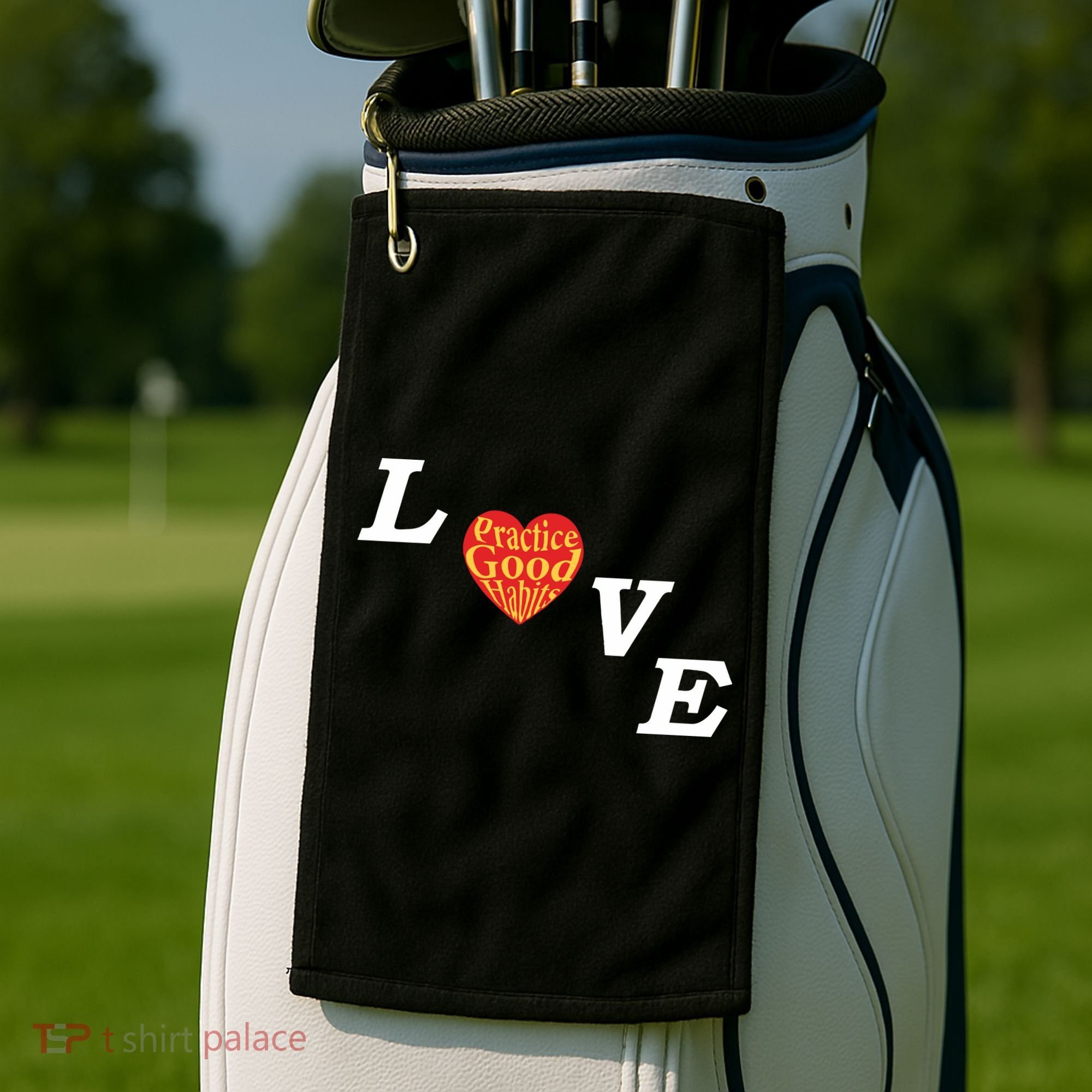 Ryan Clark Wearing Love Practice Good Habits Golf Towel