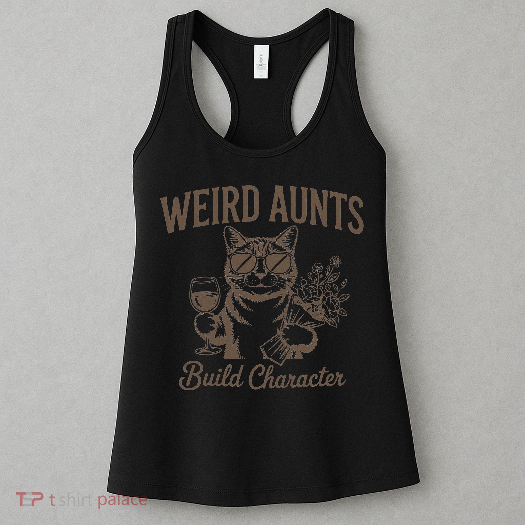 Retro Cat Weird Aunt Builds Character Funny Aunt Mothers Women's Tank Top