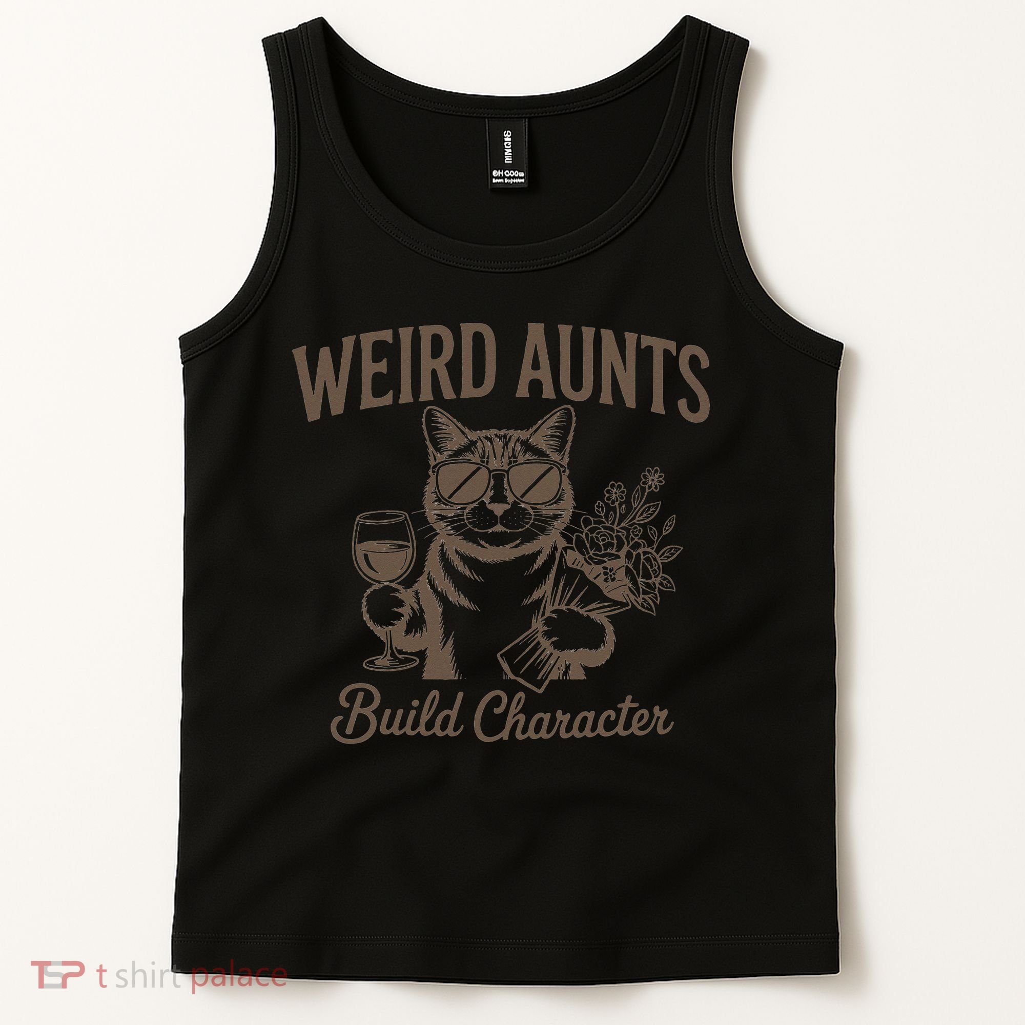 Retro Cat Weird Aunt Builds Character Funny Aunt Mothers Tank Top