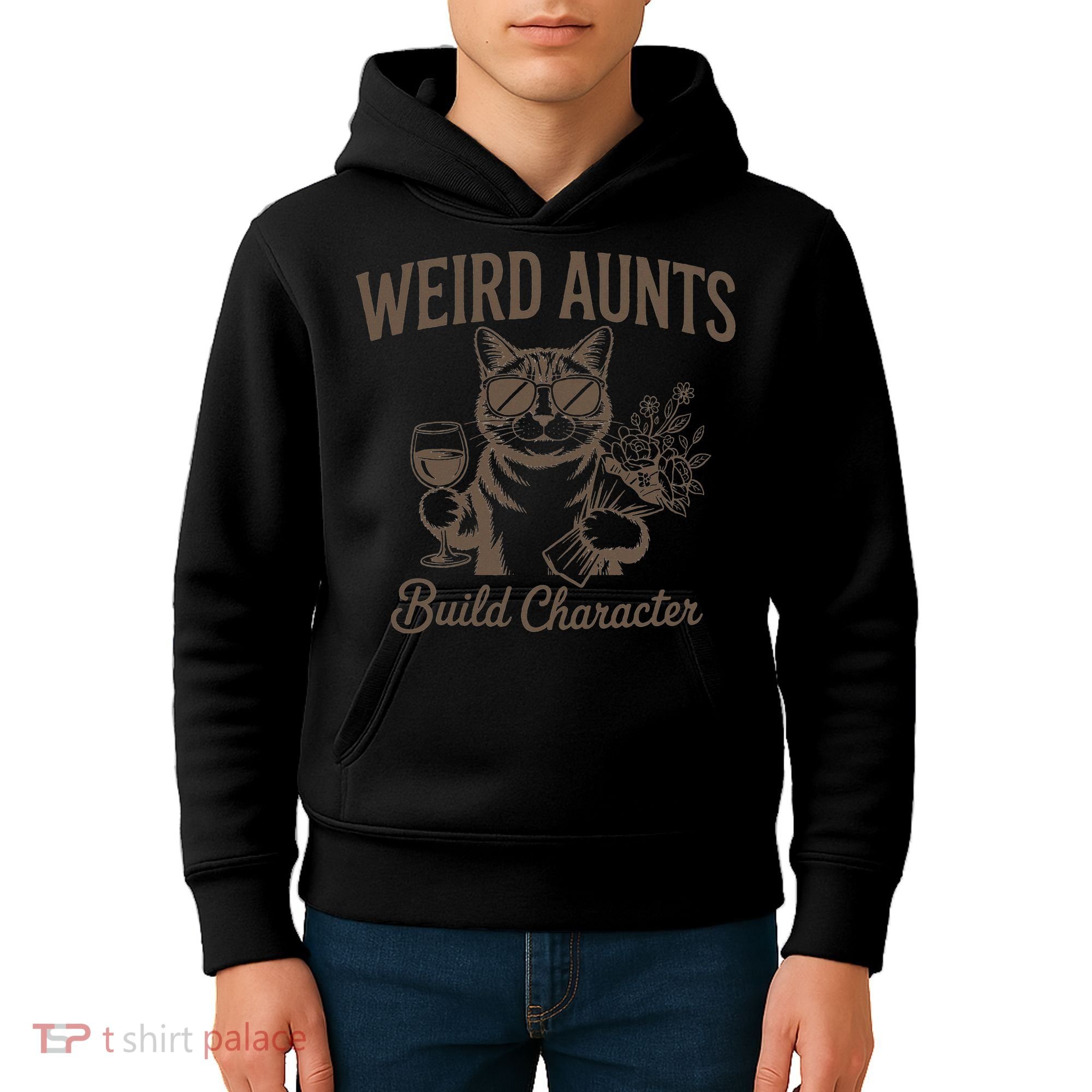 Retro Cat Weird Aunt Builds Character Funny Aunt Mothers Kids Hoodie