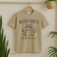Retro Cat Weird Aunt Builds Character Funny Aunt Mothers T-Shirt thumb 2