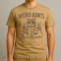 Retro Cat Weird Aunt Builds Character Funny Aunt Mothers T-Shirt thumb 3