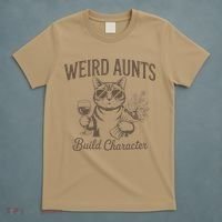 Retro Cat Weird Aunt Builds Character Funny Aunt Mothers T-Shirt thumb 5