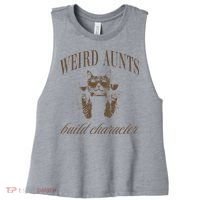 Retro Cat Weird Aunt Builds Character Funny Aunt Mothers Women's Racerback Cropped Tank thumb 0