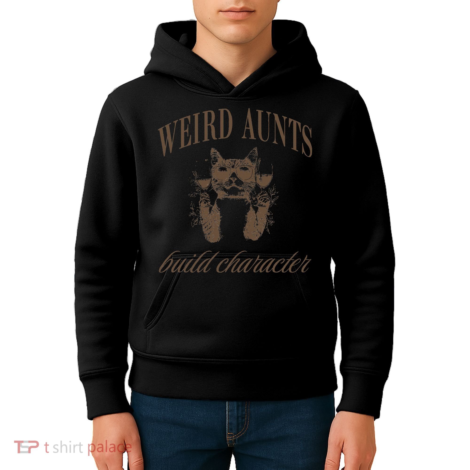Retro Cat Weird Aunt Builds Character Funny Aunt Mothers Kids Hoodie