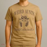 Retro Cat Weird Aunt Builds Character Funny Aunt Mothers T-Shirt thumb 3