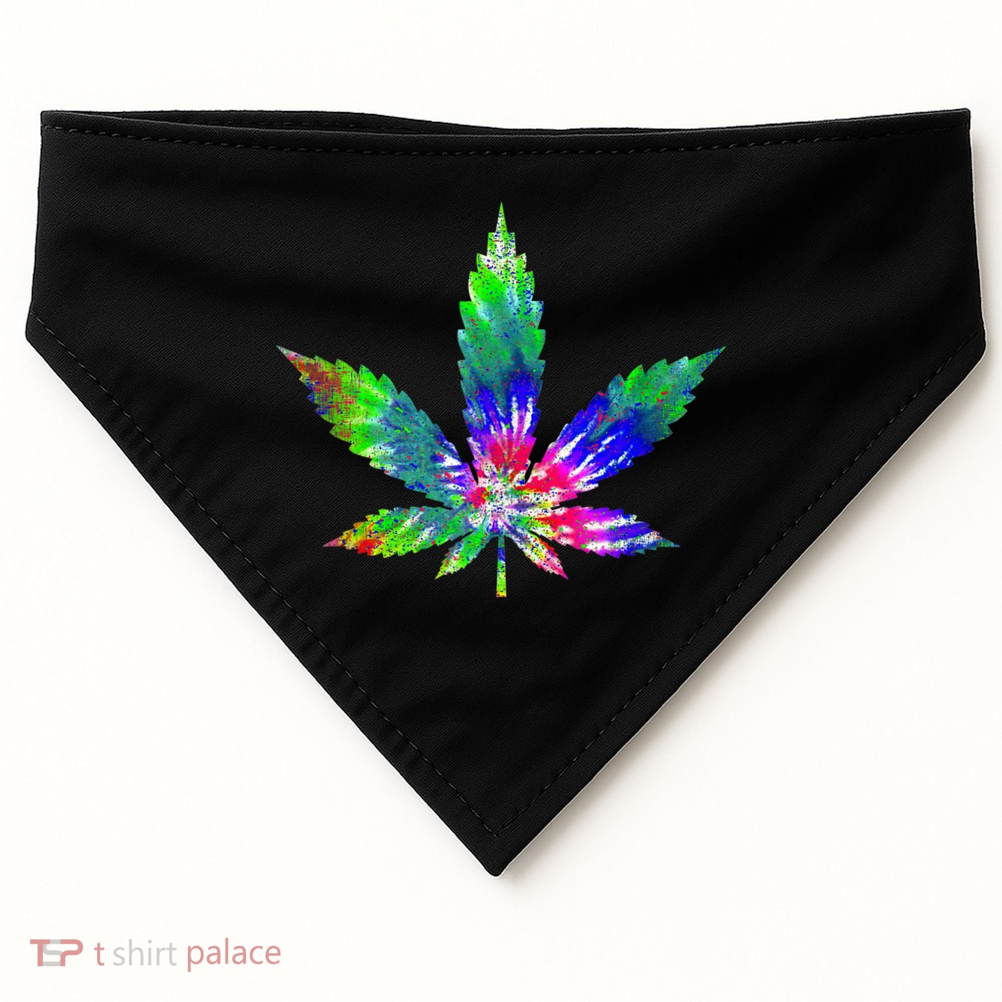 Retro Cannabis Weed Tie Dye Marijuana Smoke Weed Leaf USA-Made Doggie Bandana