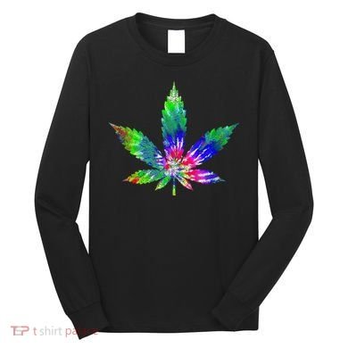 Retro Cannabis Weed Tie Dye Marijuana Smoke Weed Leaf Long Sleeve Shirt