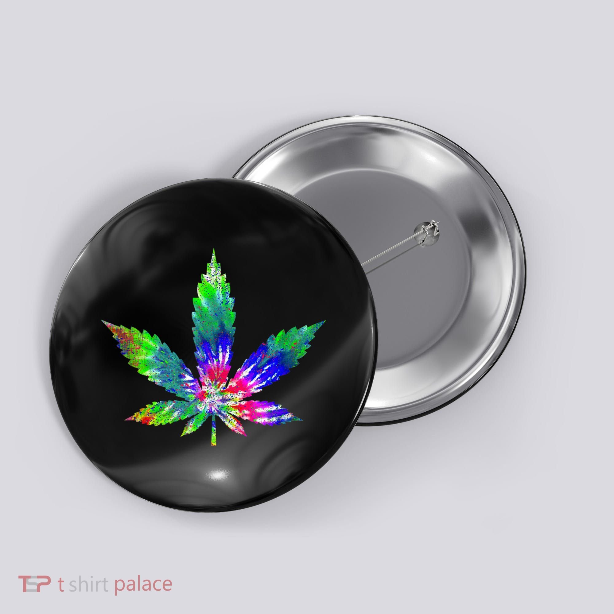 Retro Cannabis Weed Tie Dye Marijuana Smoke Weed Leaf Button