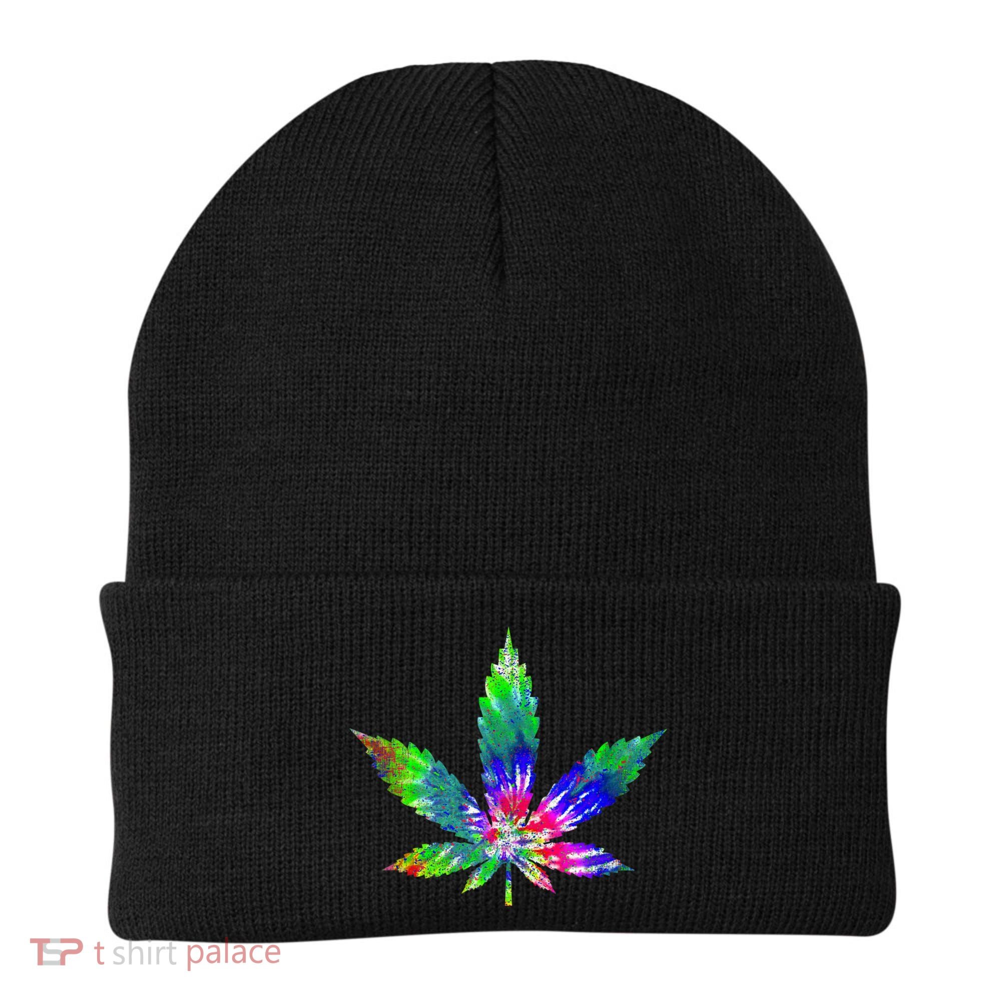 Retro Cannabis Weed Tie Dye Marijuana Smoke Weed Leaf Beanie