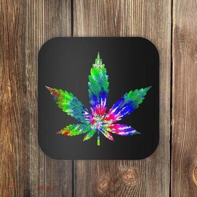 Retro Cannabis Weed Tie Dye Marijuana Smoke Weed Leaf Coaster