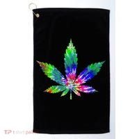 Retro Cannabis Weed Tie Dye Marijuana Smoke Weed Leaf Golf Towel thumb 0