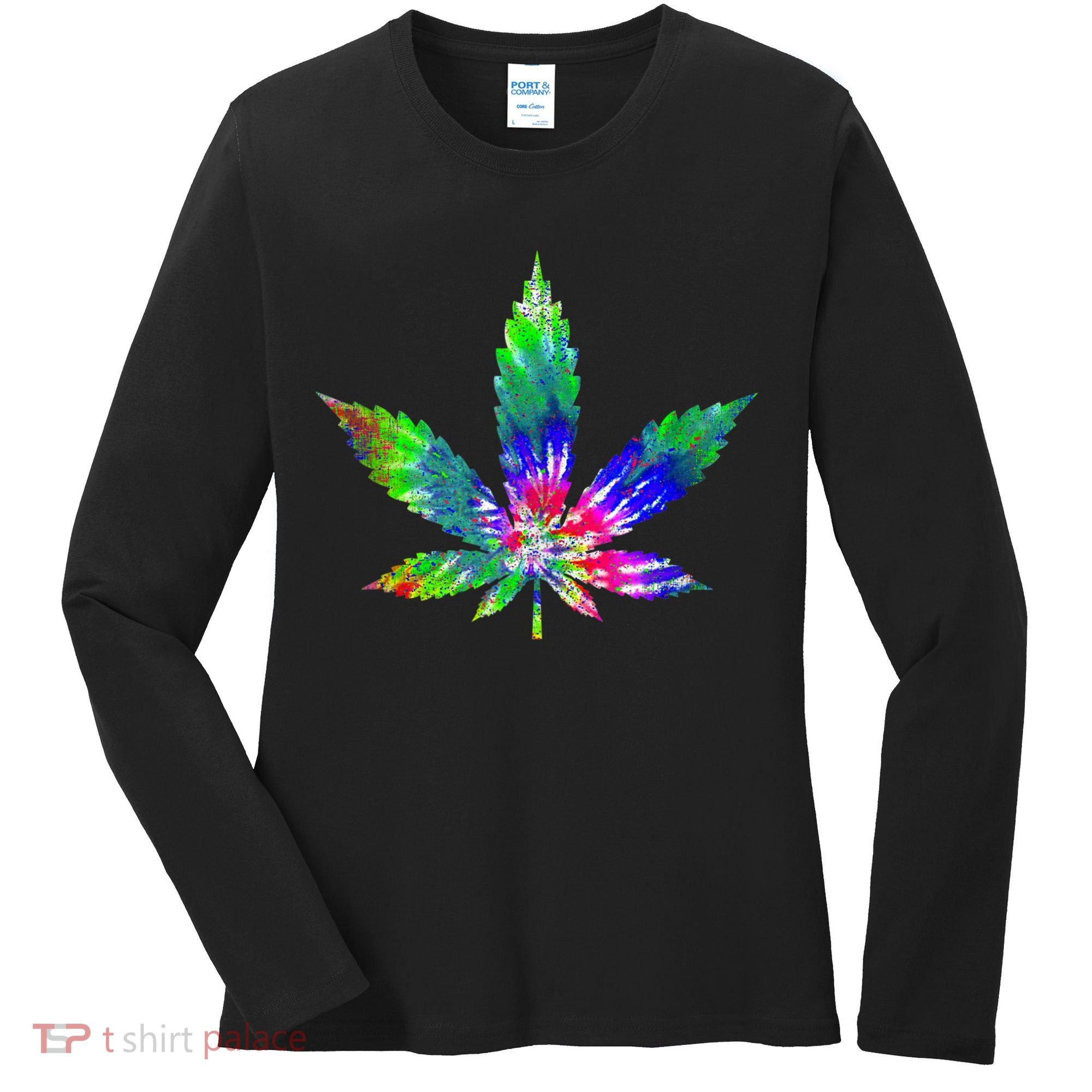 Retro Cannabis Weed Tie Dye Marijuana Smoke Weed Leaf Women's Long Sleeve Shirt