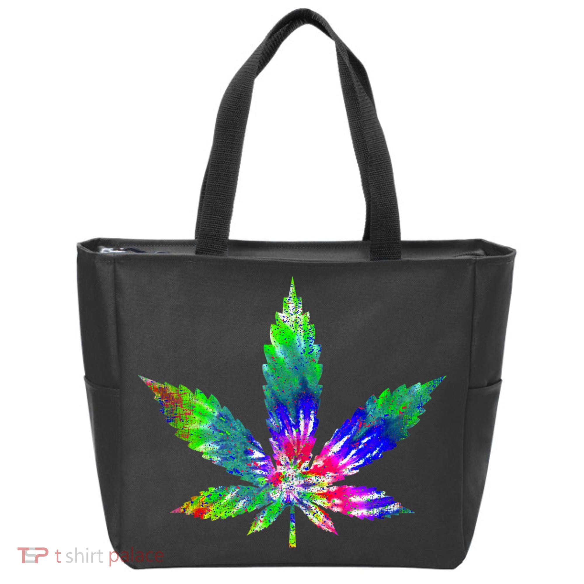Retro Cannabis Weed Tie Dye Marijuana Smoke Weed Leaf Tote Bag