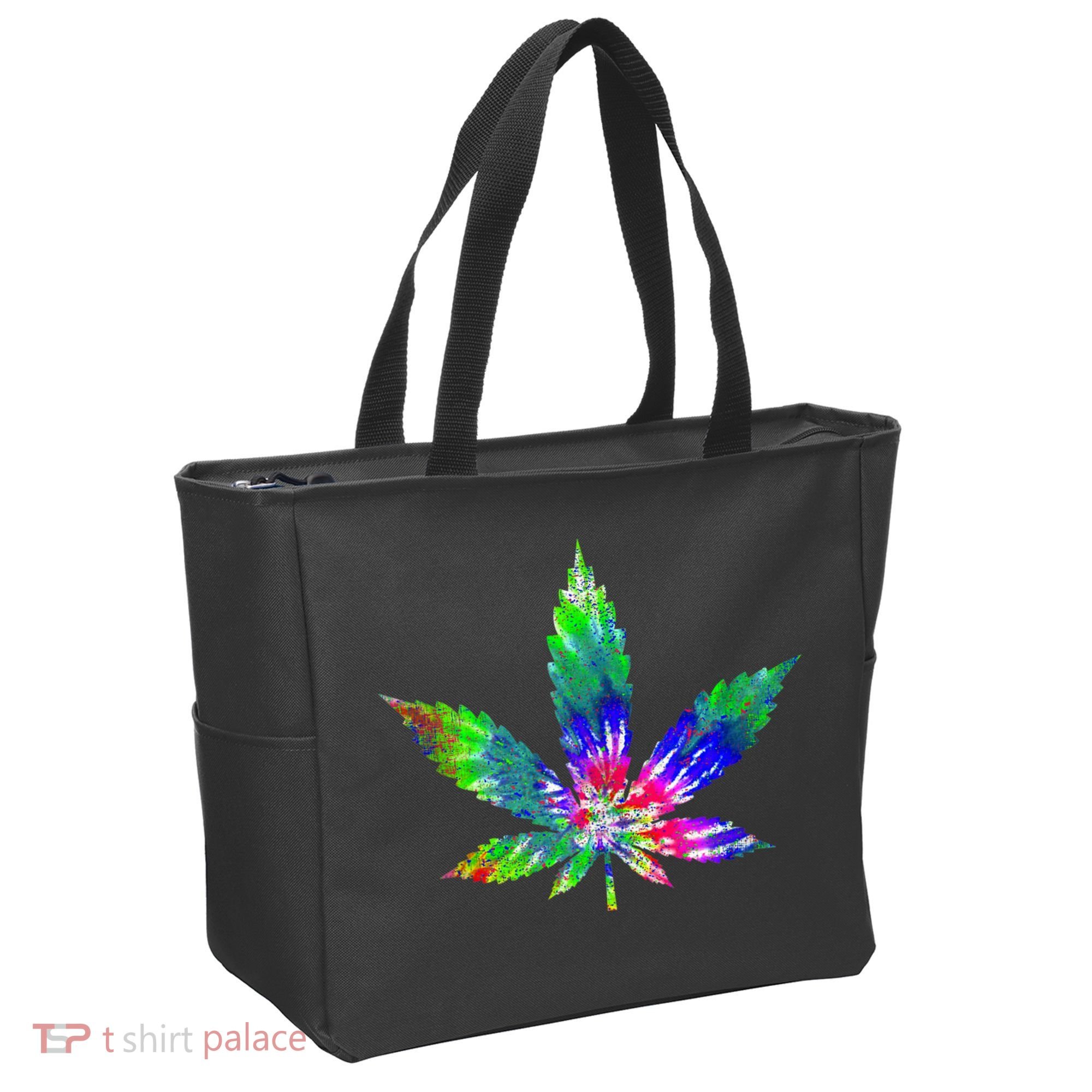 Retro Cannabis Weed Tie Dye Marijuana Smoke Weed Leaf Tote Bag