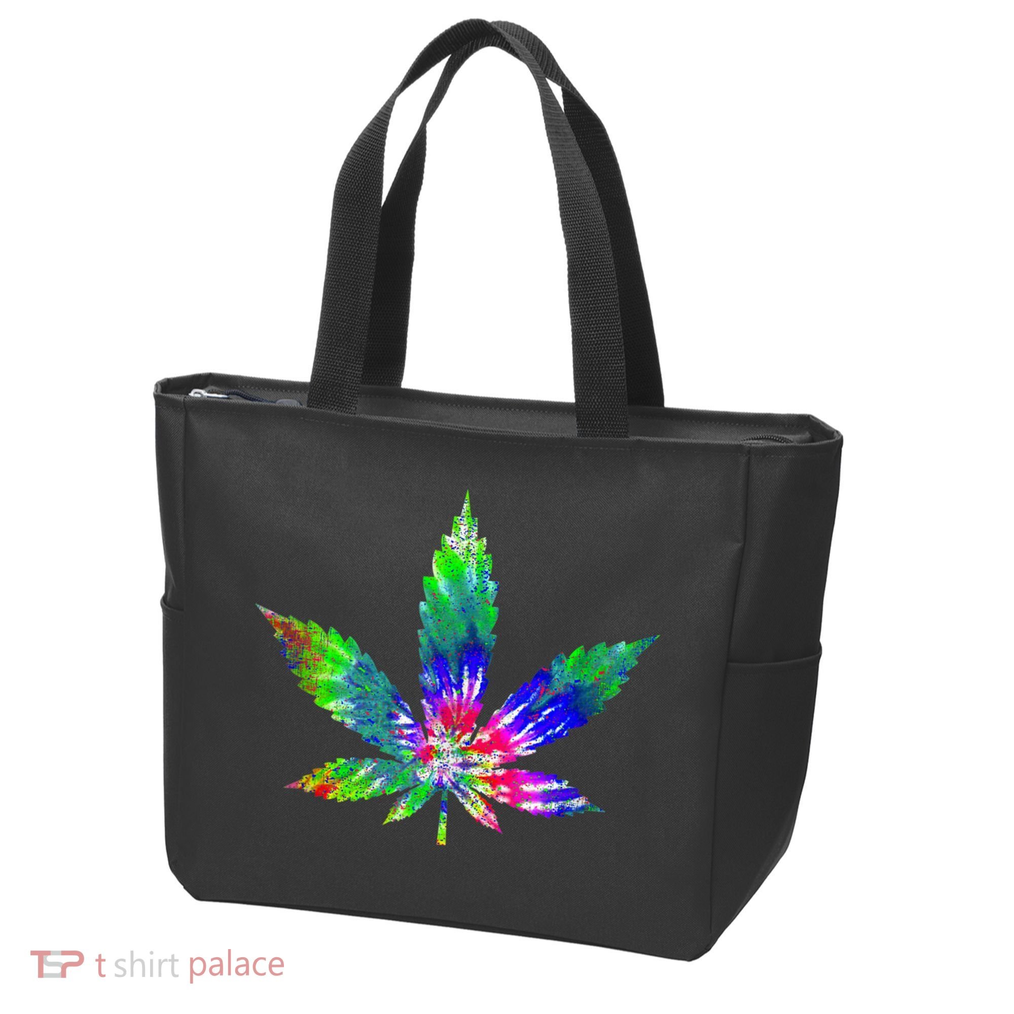 Retro Cannabis Weed Tie Dye Marijuana Smoke Weed Leaf Tote Bag