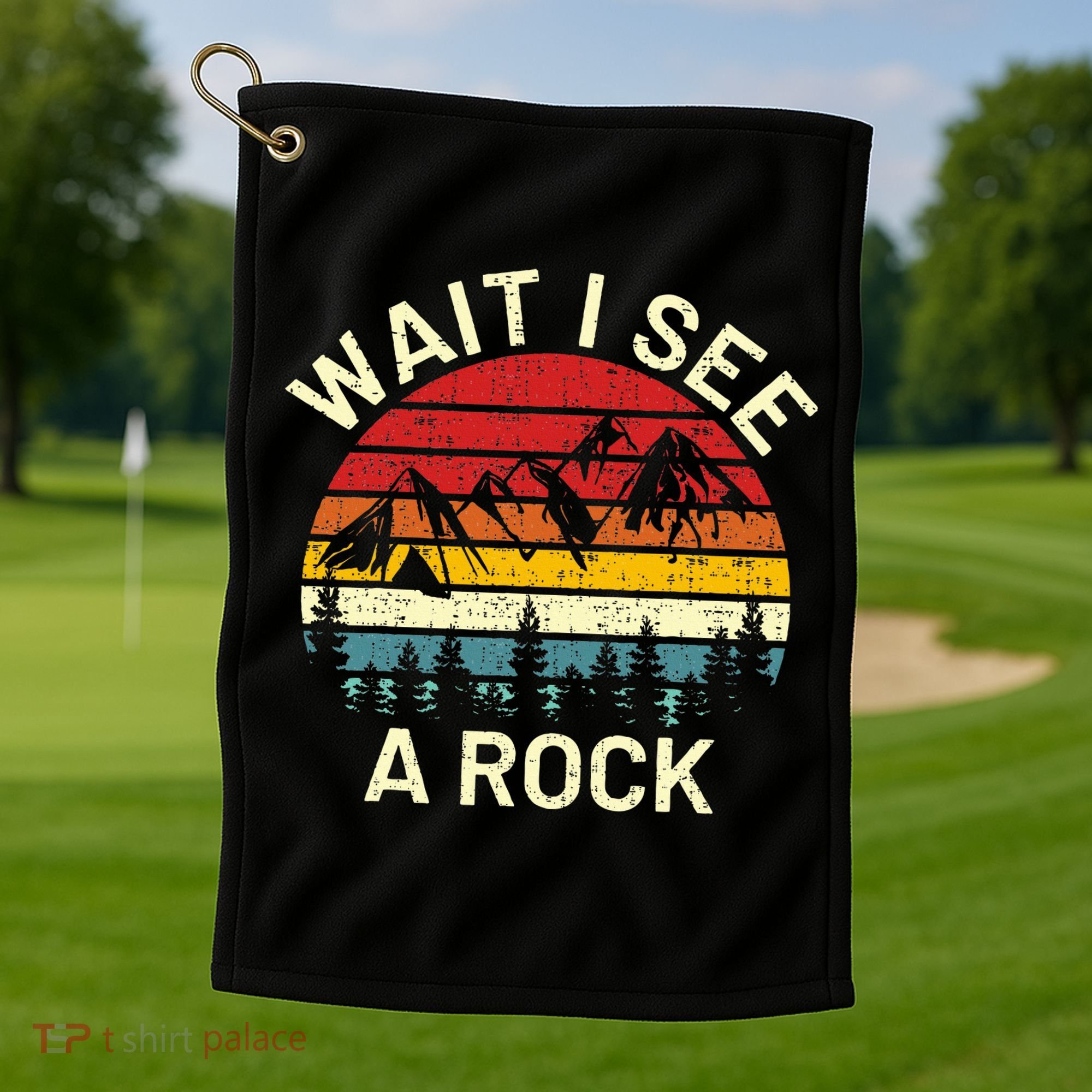 Retro Cool Wait I See A Rock Funny Geologist Science Geology Golf Towel