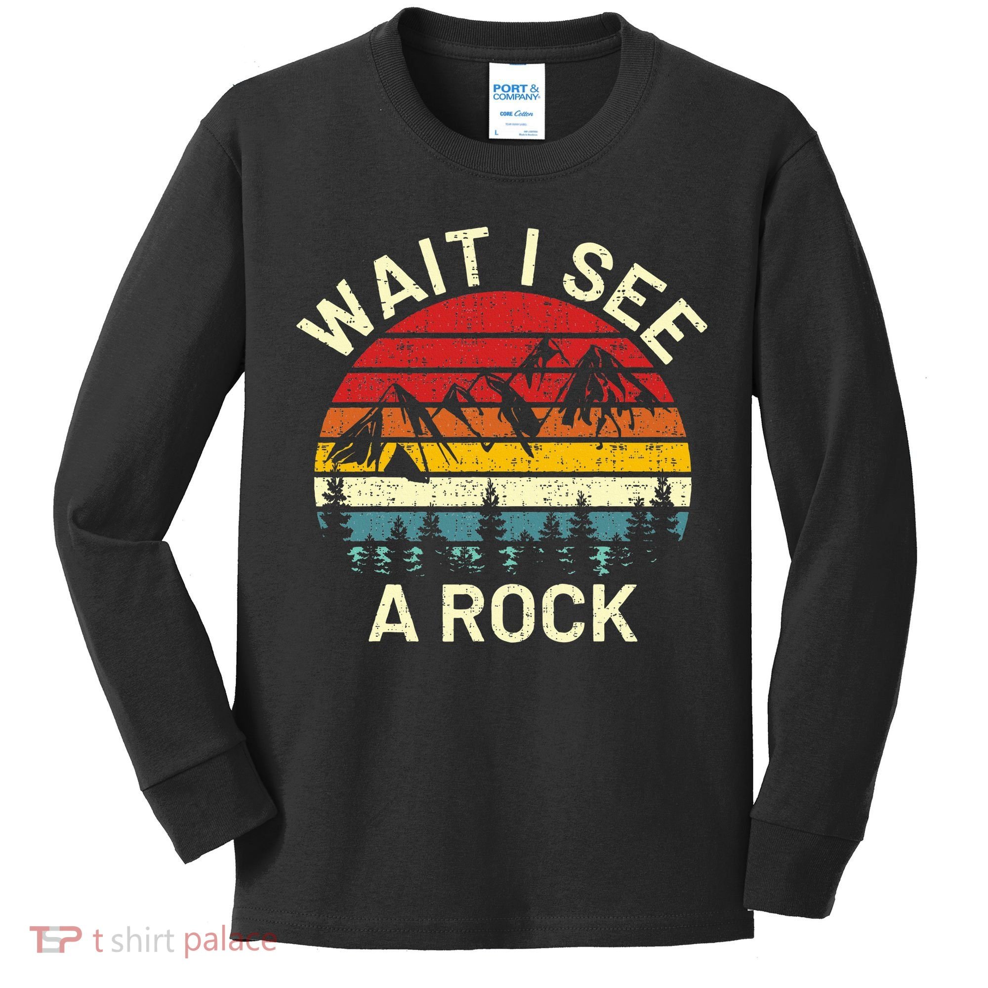 Retro Cool Wait I See A Rock Funny Geologist Science Geology Kids Long Sleeve Shirt