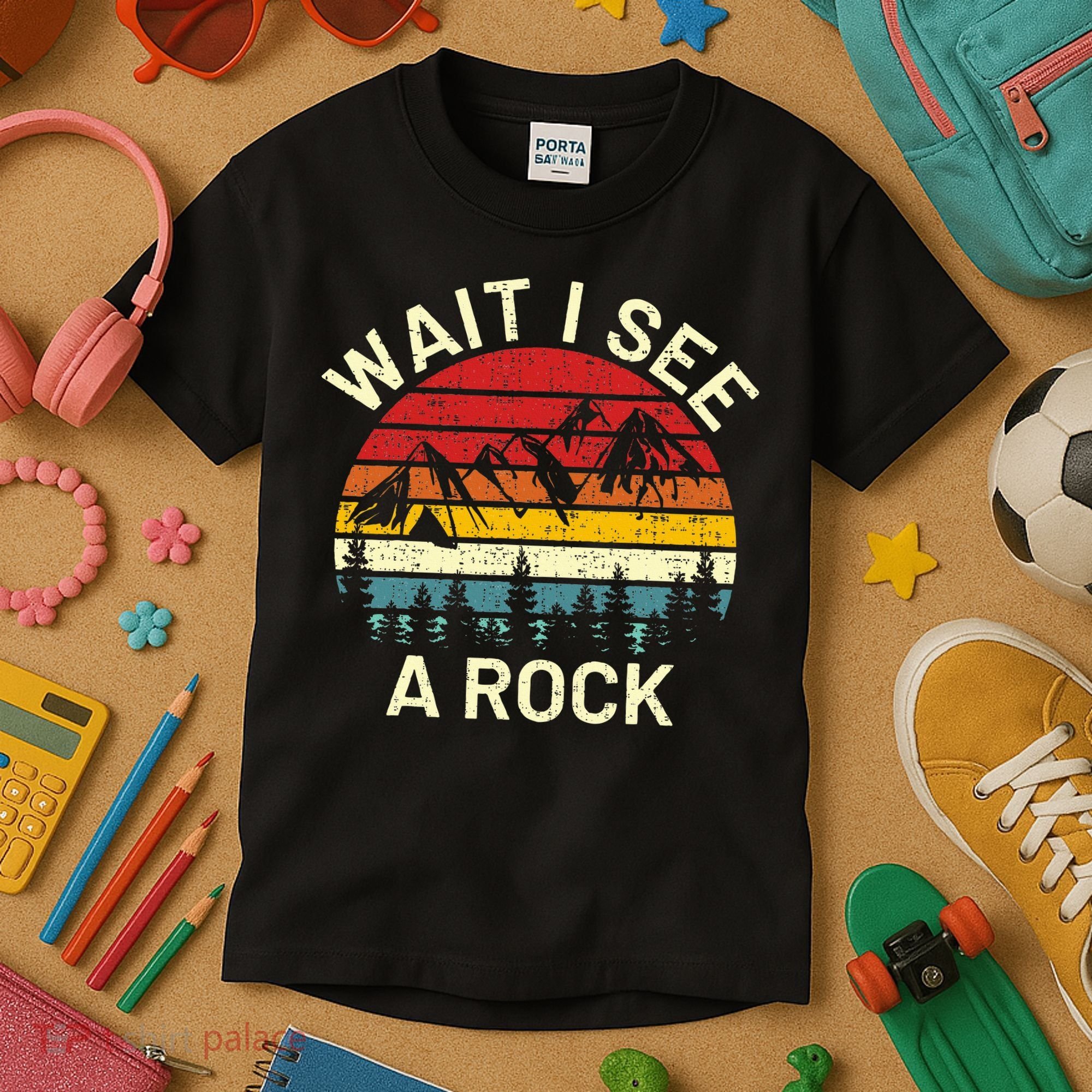 Retro Cool Wait I See A Rock Funny Geologist Science Geology Kids T-Shirt