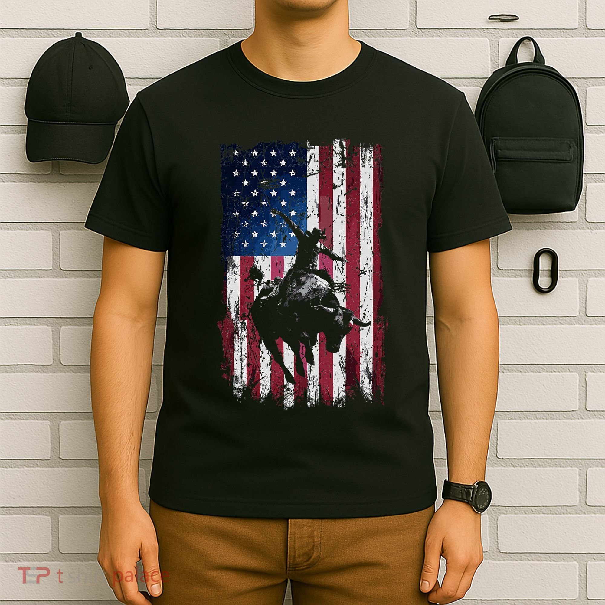 Rodeo Cowboy Western Usa Flag Cowboys T-Shirt