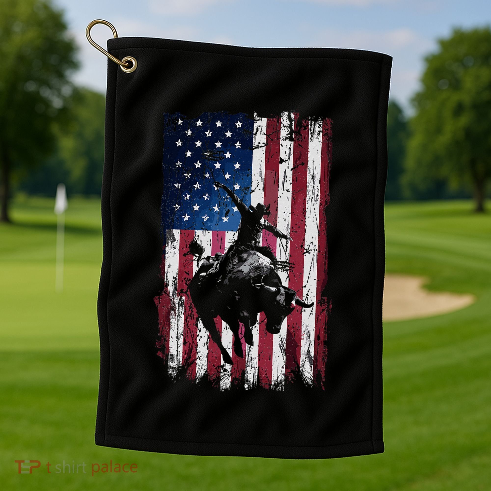Rodeo Cowboy Western Usa Flag Cowboys Golf Towel