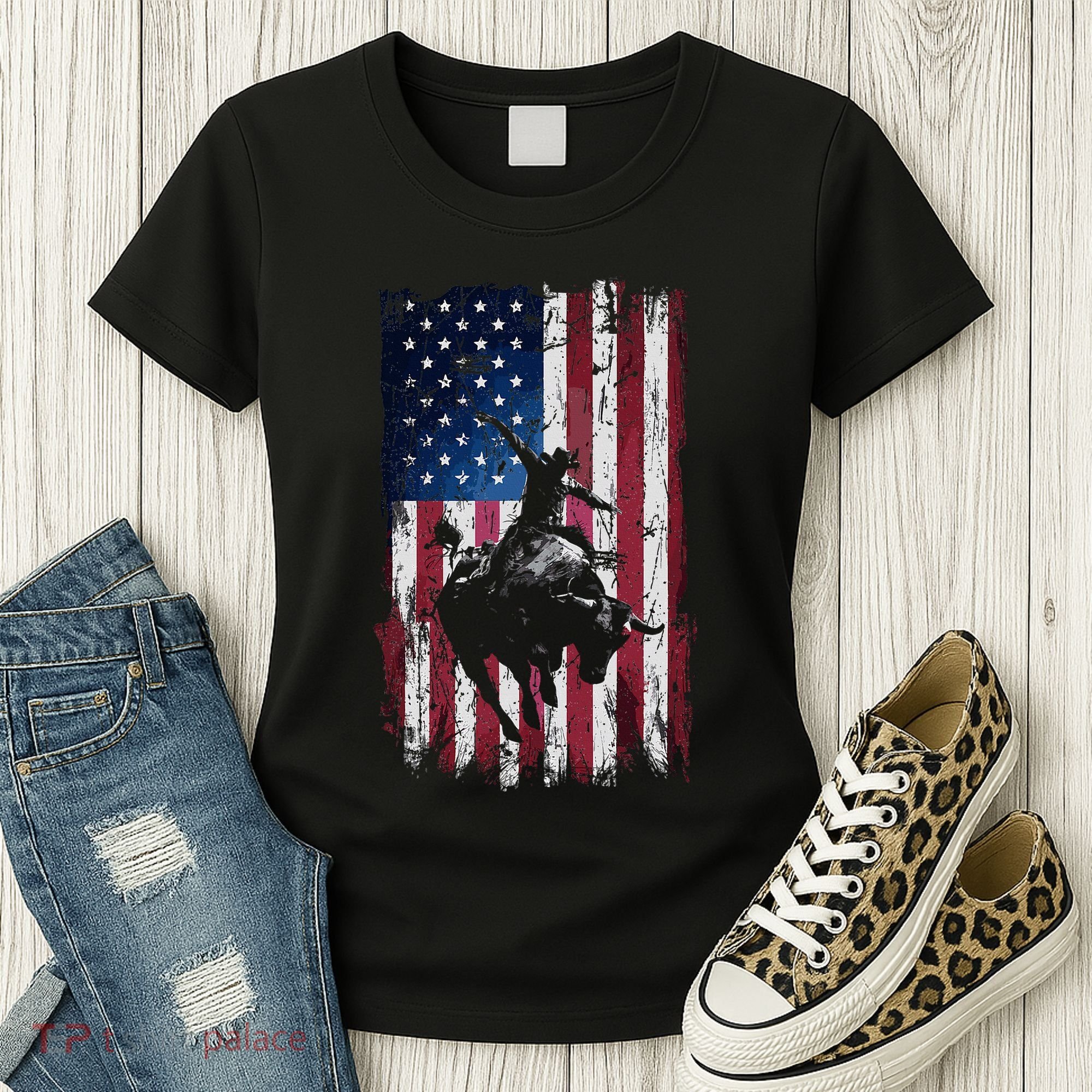 Rodeo Cowboy Western Usa Flag Cowboys Women's T-Shirt