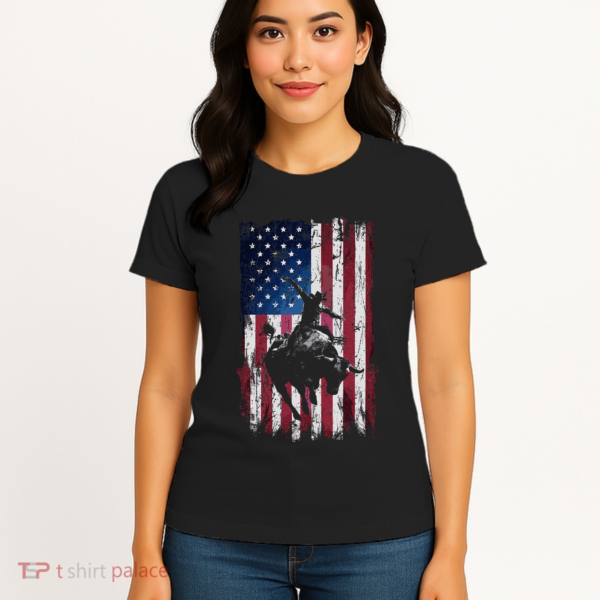 Rodeo Cowboy Western Usa Flag Cowboys Women's T-Shirt