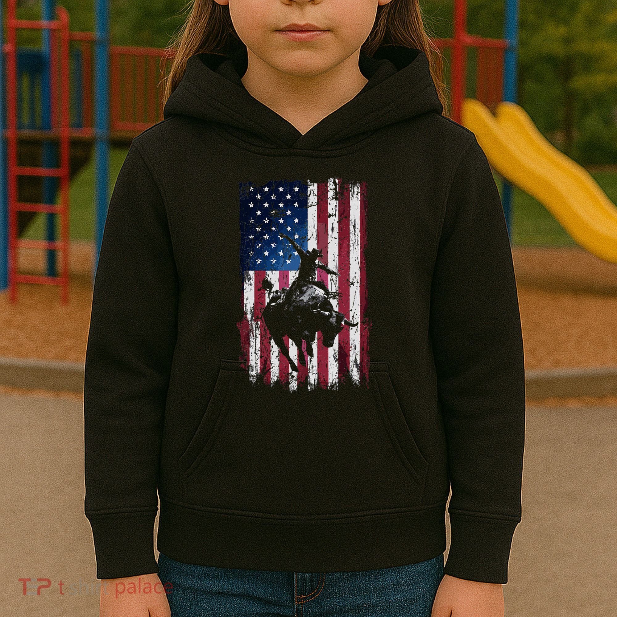 Rodeo Cowboy Western Usa Flag Cowboys Kids Hoodie