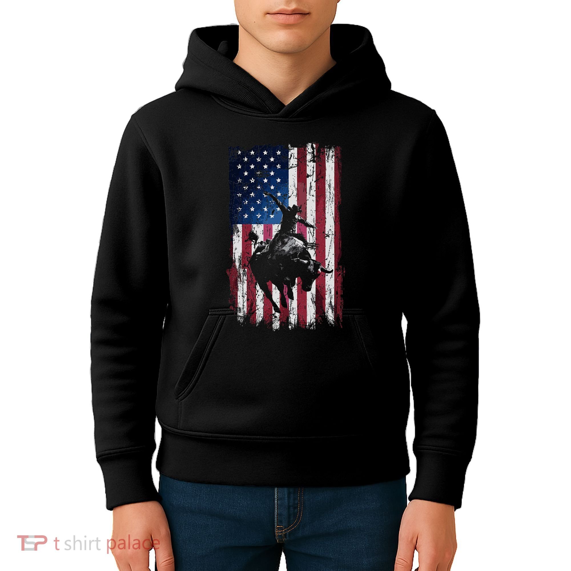 Rodeo Cowboy Western Usa Flag Cowboys Kids Hoodie