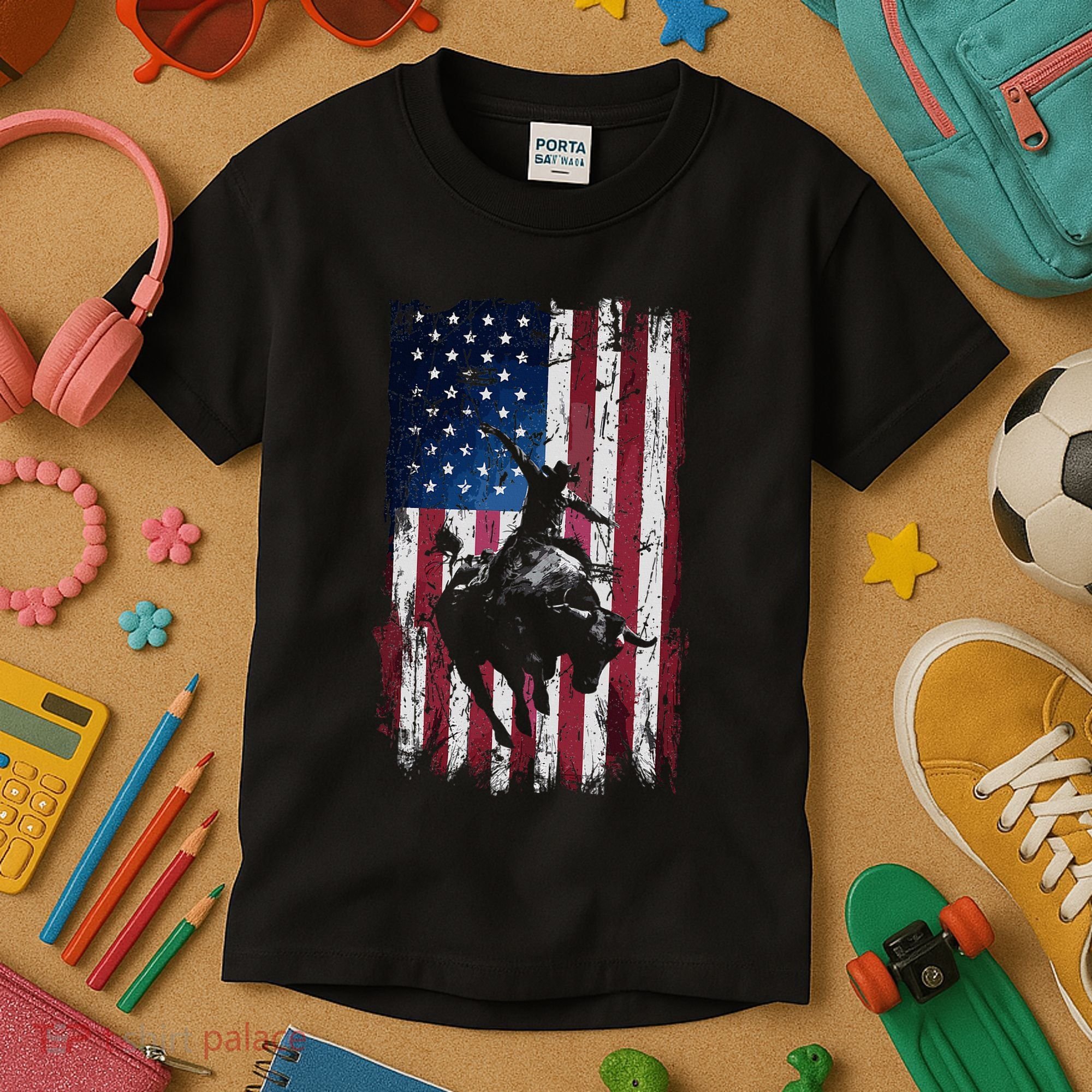 Rodeo Cowboy Western Usa Flag Cowboys Kids T-Shirt