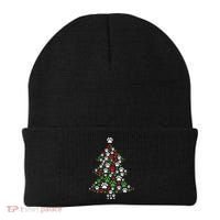 Retro Cute Xmas Dog Paw Print Christmas Tree Puppy Lover Beanie thumb 0