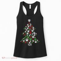 Retro Cute Xmas Dog Paw Print Christmas Tree Puppy Lover Women's Tank Top thumb 0