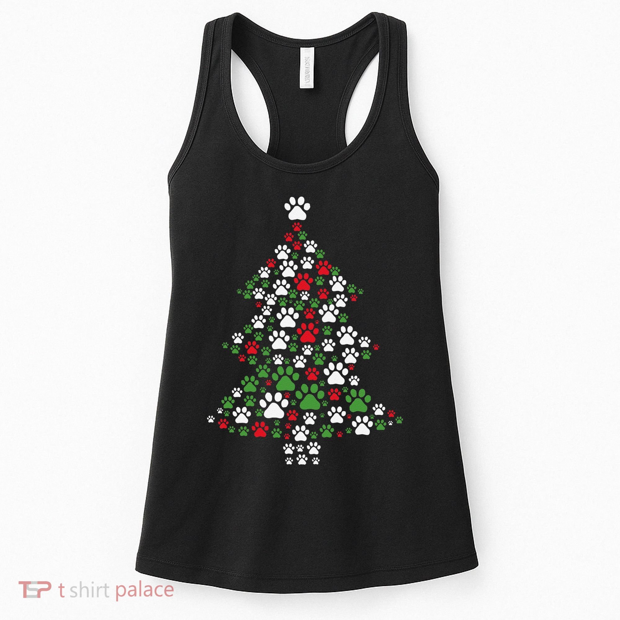 Retro Cute Xmas Dog Paw Print Christmas Tree Puppy Lover Women's Tank Top