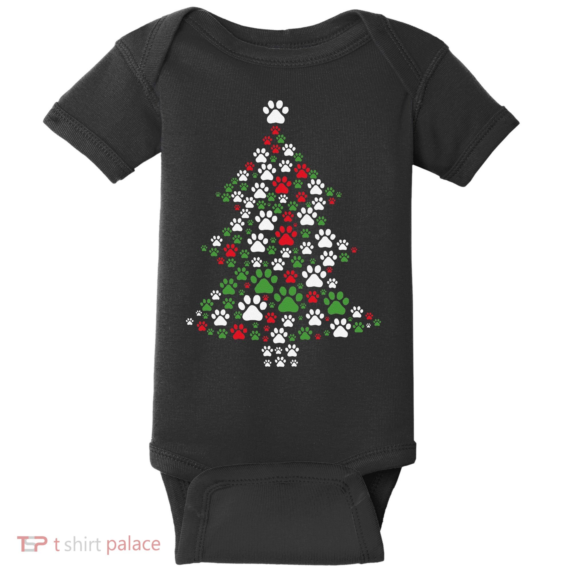 Retro Cute Xmas Dog Paw Print Christmas Tree Puppy Lover Baby Bodysuit