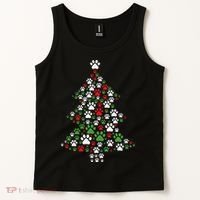 Retro Cute Xmas Dog Paw Print Christmas Tree Puppy Lover Tank Top thumb 2