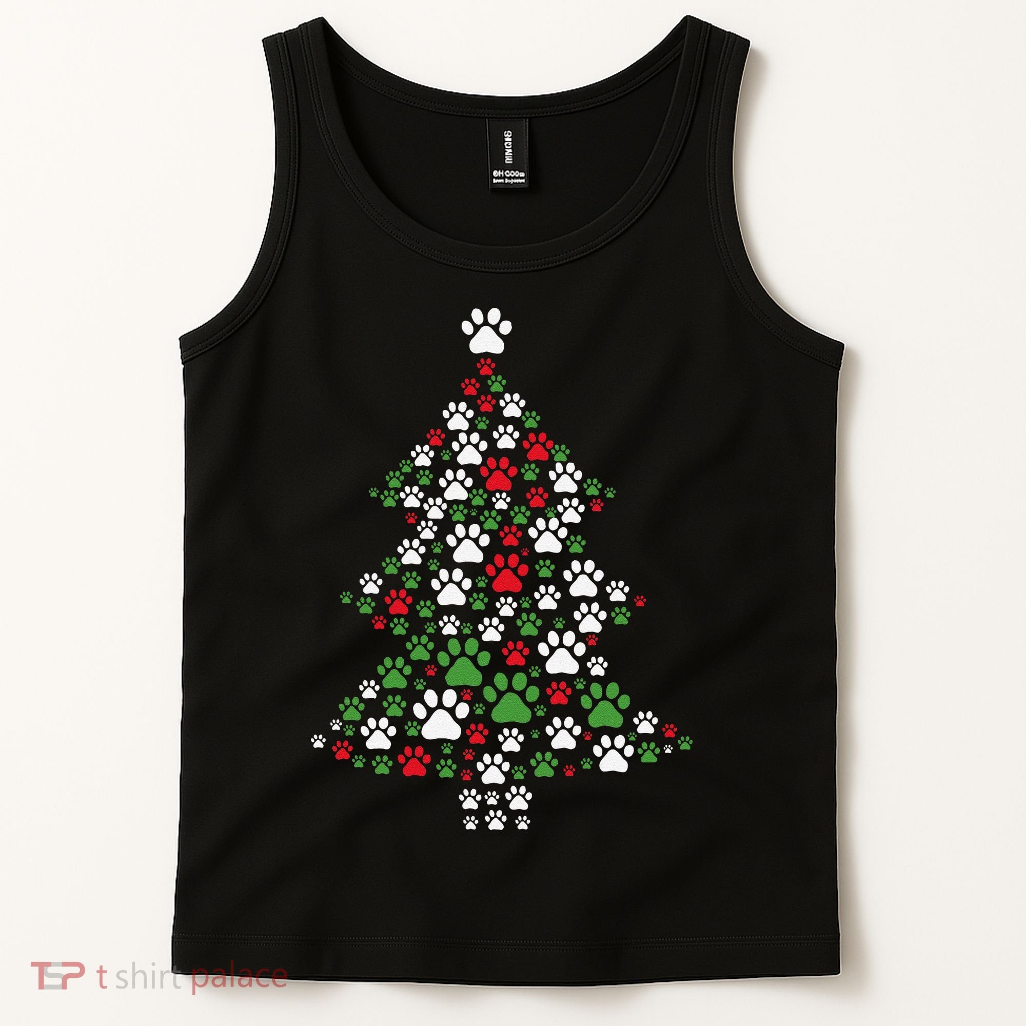 Retro Cute Xmas Dog Paw Print Christmas Tree Puppy Lover Tank Top