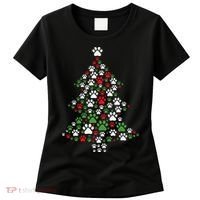 Retro Cute Xmas Dog Paw Print Christmas Tree Puppy Lover Women's T-Shirt thumb 0