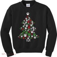 Retro Cute Xmas Dog Paw Print Christmas Tree Puppy Lover Kids Sweatshirt thumb 0