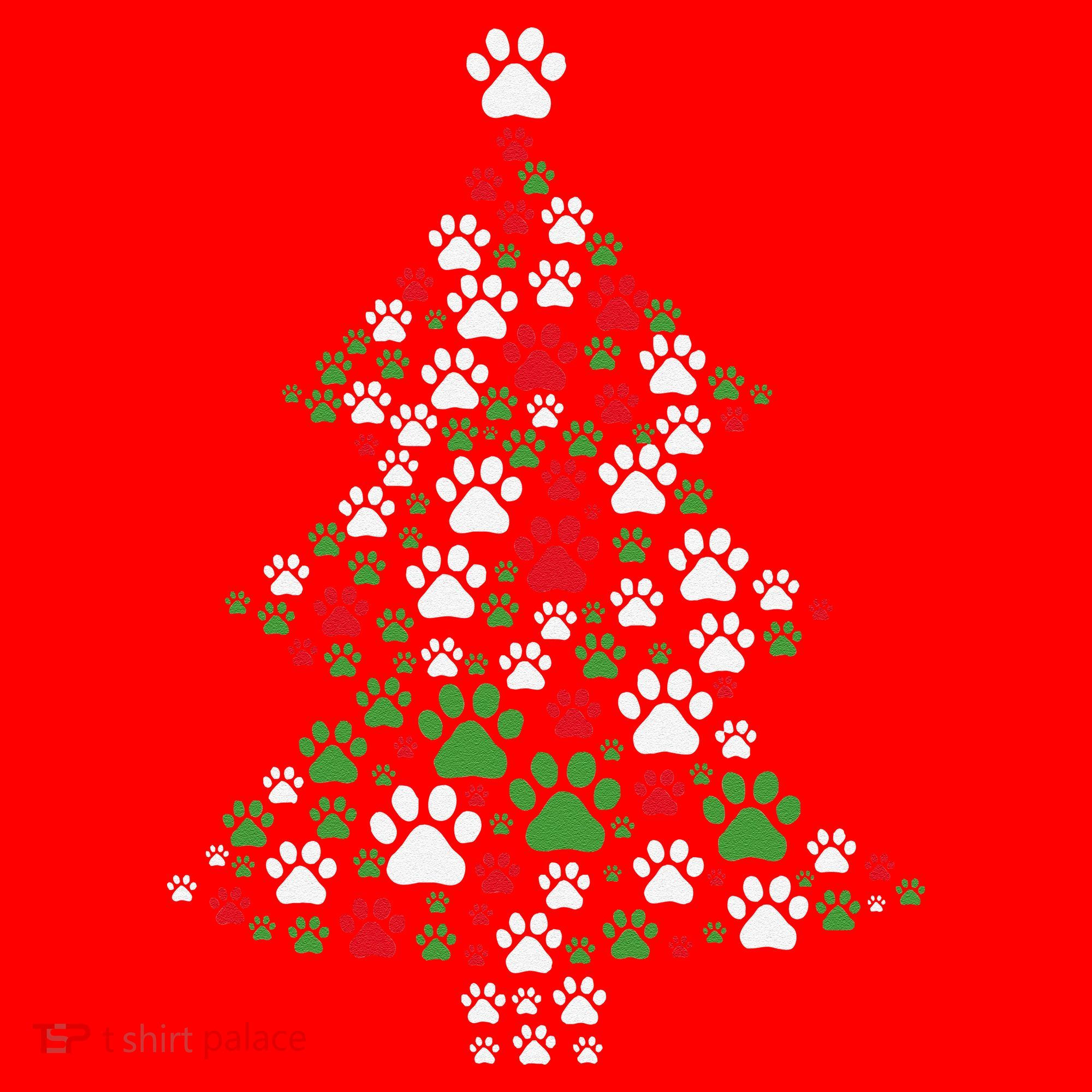 Retro Cute Xmas Dog Paw Print Christmas Tree Puppy Lover Santa Hat