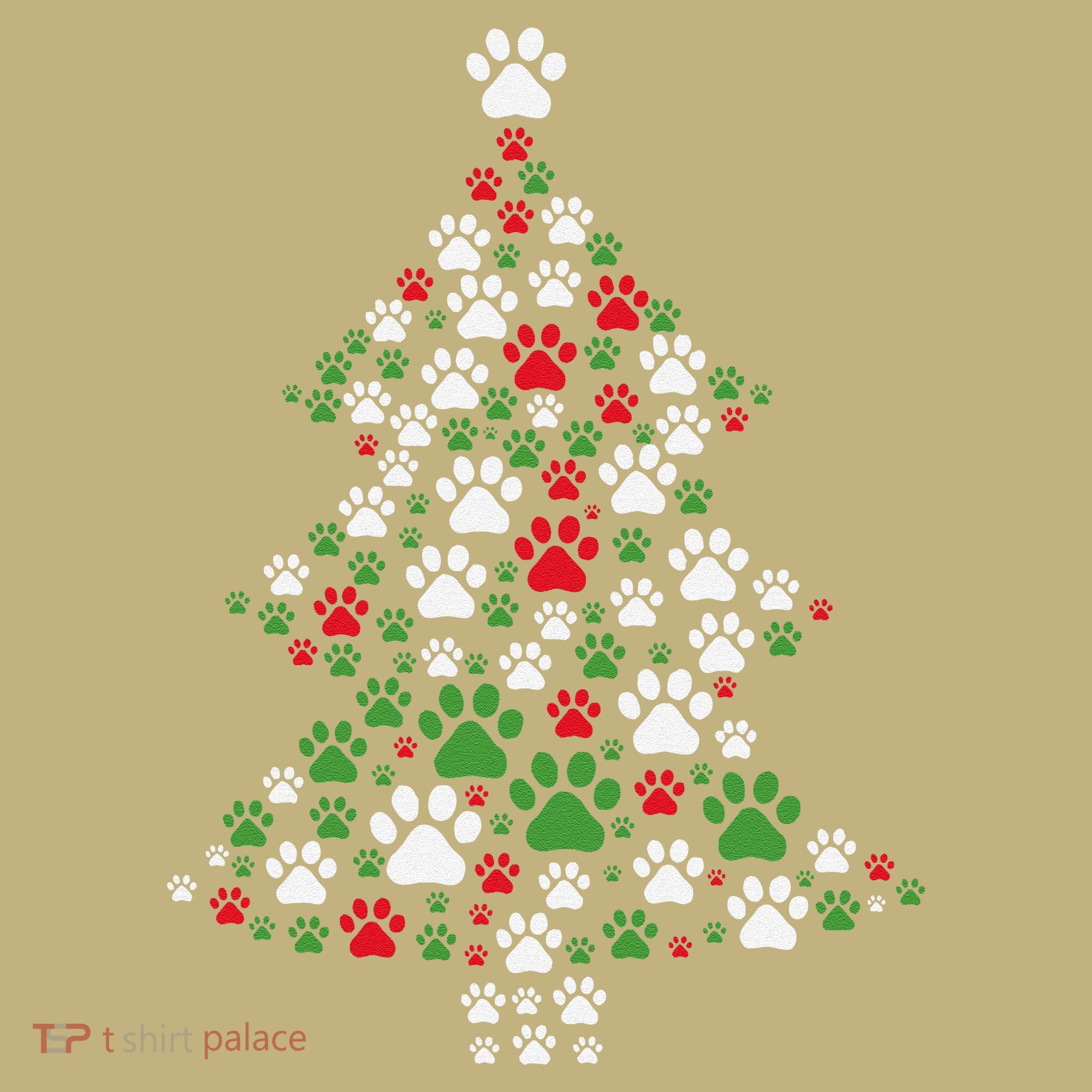 Retro Cute Xmas Dog Paw Print Christmas Tree Puppy Lover Hoodie