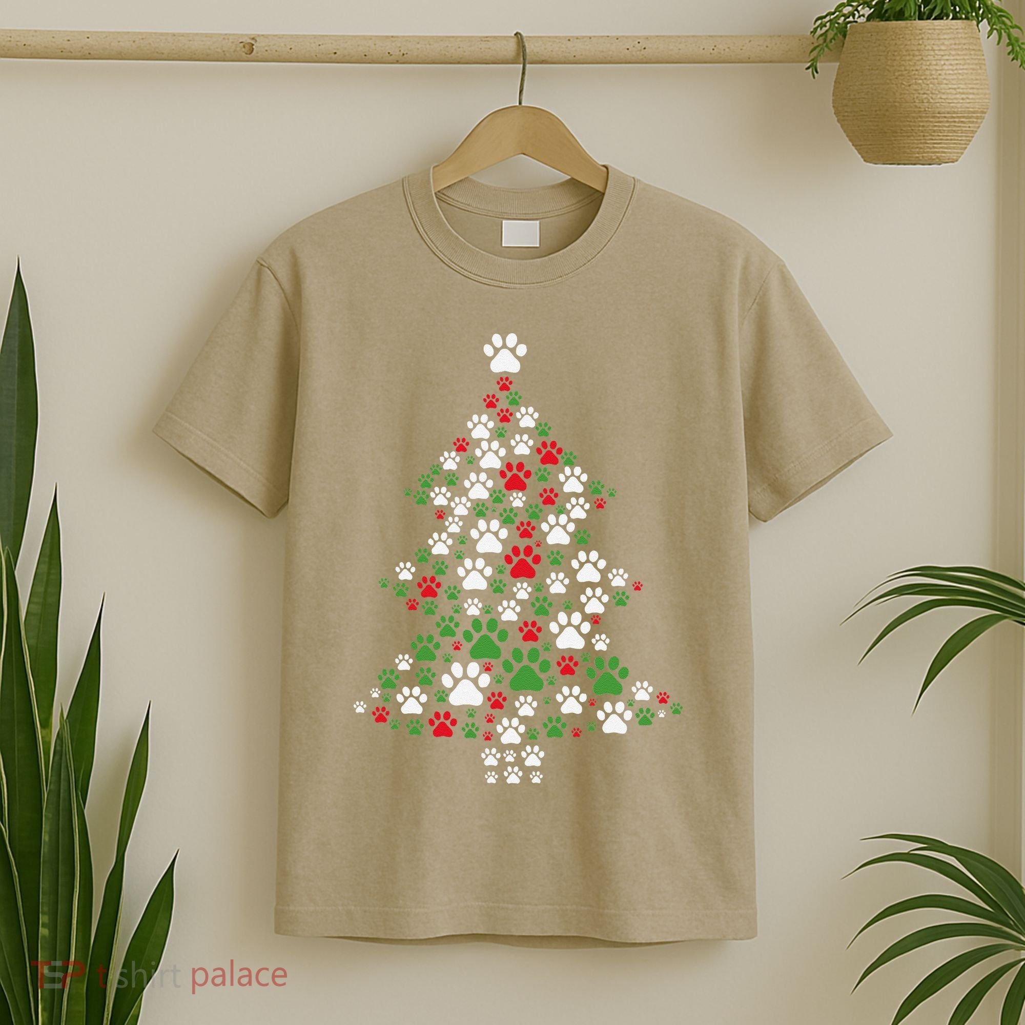 Retro Cute Xmas Dog Paw Print Christmas Tree Puppy Lover T-Shirt