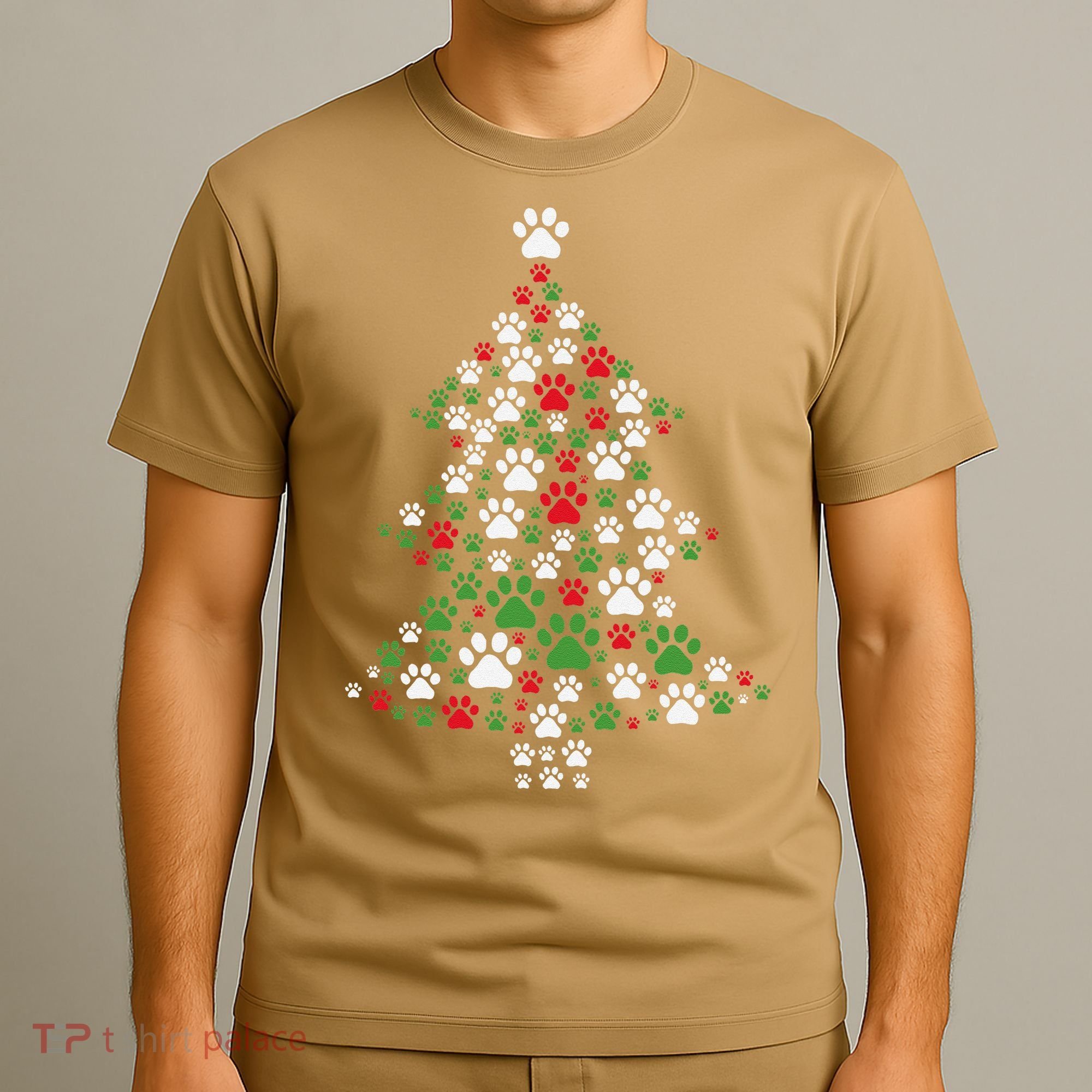 Retro Cute Xmas Dog Paw Print Christmas Tree Puppy Lover T-Shirt