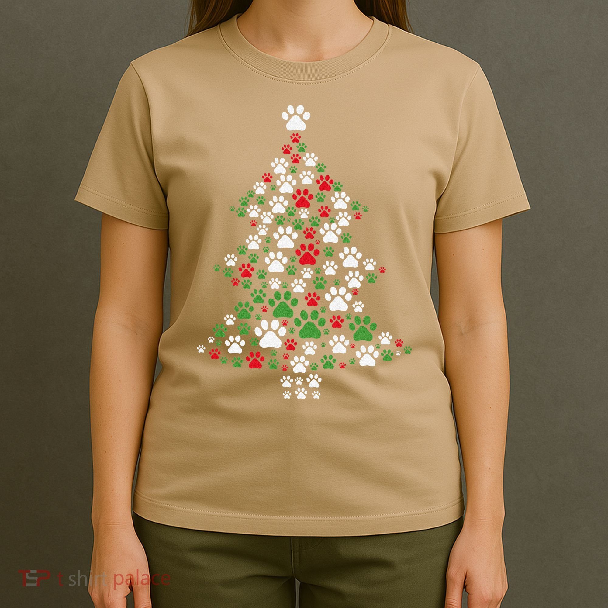 Retro Cute Xmas Dog Paw Print Christmas Tree Puppy Lover T-Shirt
