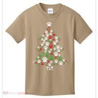 Retro Cute Xmas Dog Paw Print Christmas Tree Puppy Lover Kids T-Shirt thumb 0